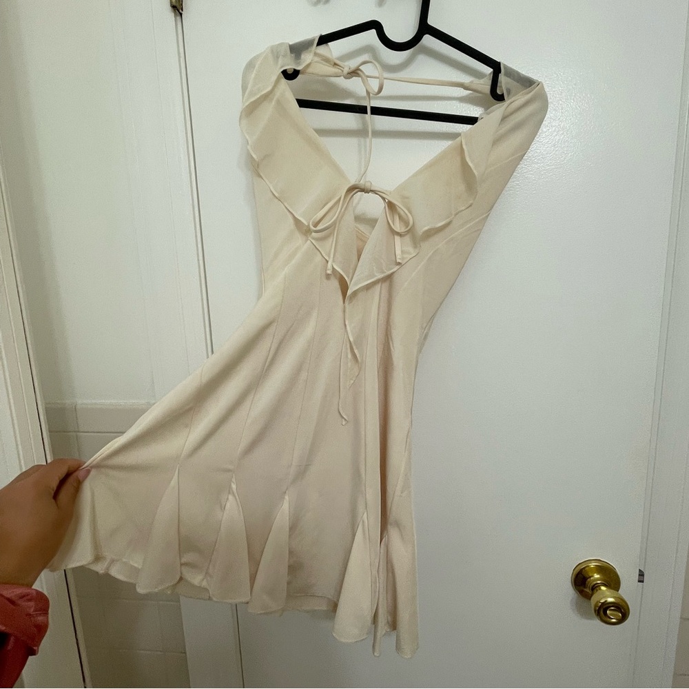 Oh Polly - Halter Neck Ruffle A-Line Mini Dress in Ivory - 2